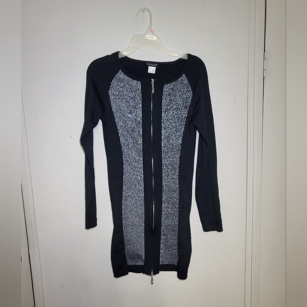 VENUS Black and Silver Long Sleeve Dress